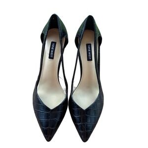 Nine West Black Croc Embossed Clear Panel d'Orsay Pointed Toe Stiletto Heels 8.5